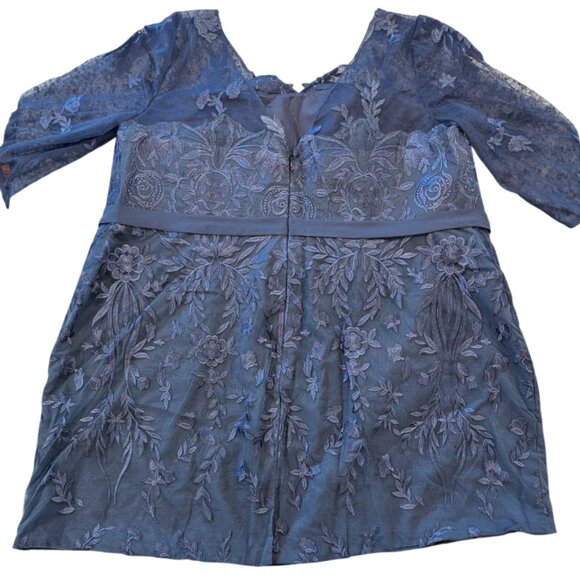 JJ'S HOUSE Nwt Embroidered Sheath Dres 24/26W Allover Lace 3/4 Sheer Sleeve Blue - Picture 3 of 10